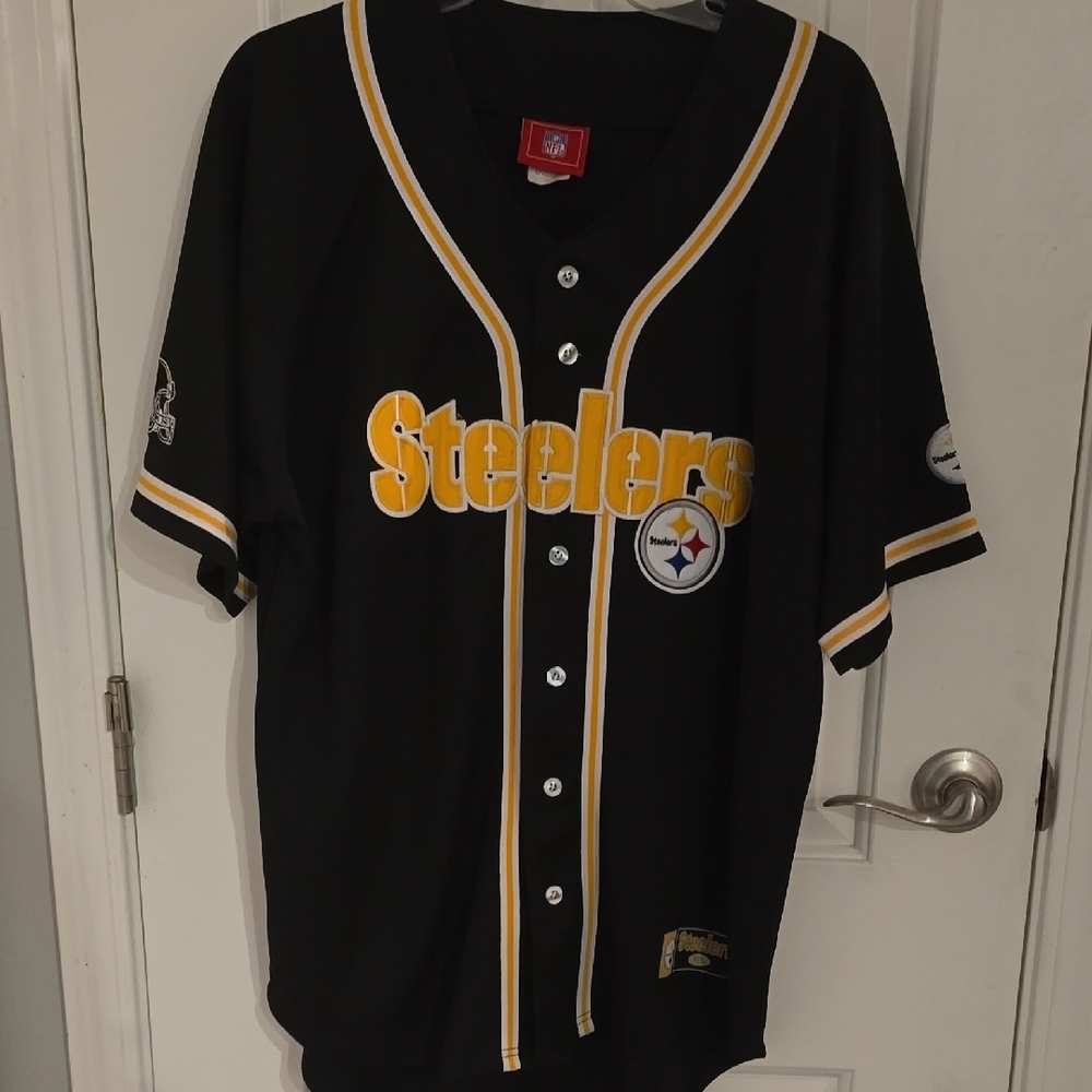Steelers Black Pro-Stitched Button-Up Jersey